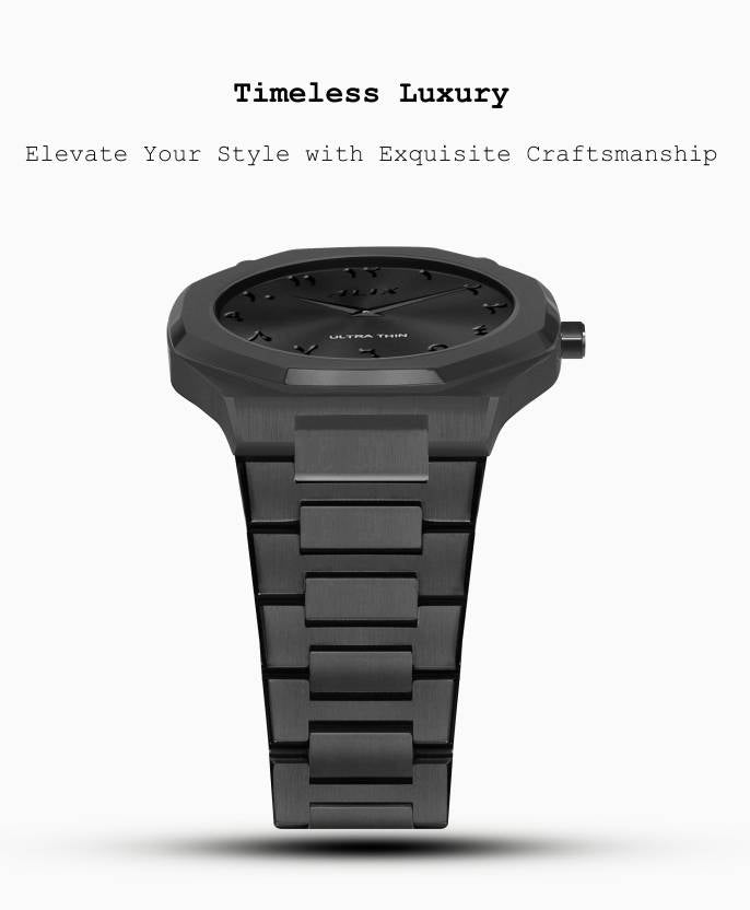Arabic Dial Watch for Men - Black Ultra Thin Stainless Steel DSL