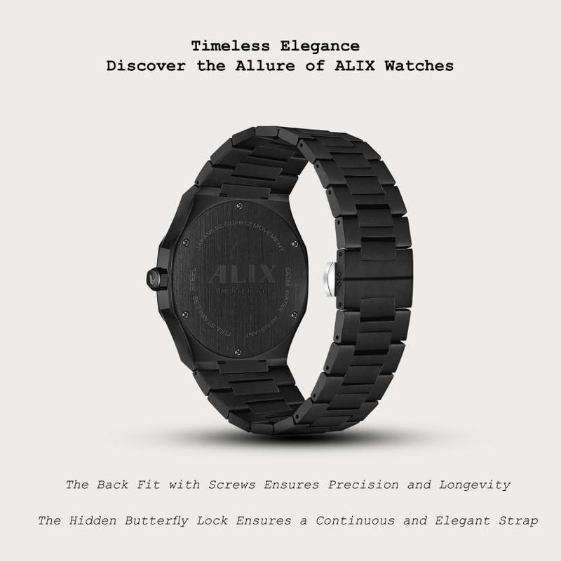 Luxury Gold Arabic Dial Watch for Men Black Stainless Steel