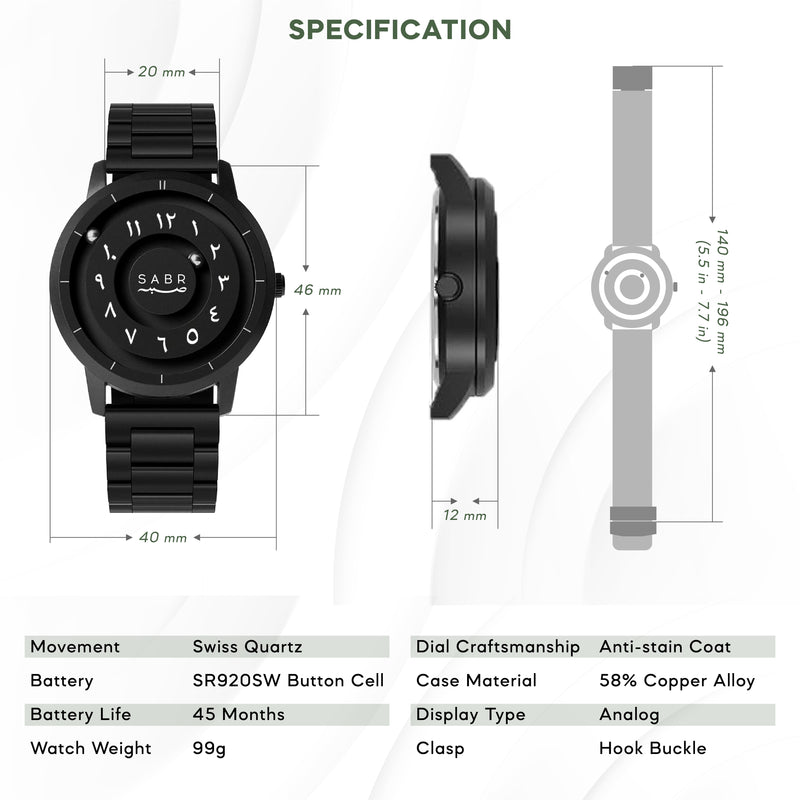 SABR Black Arabic Numeral Watch Men