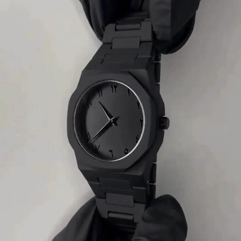 Matte Black Arabic Dial Watch for Men Minimalist