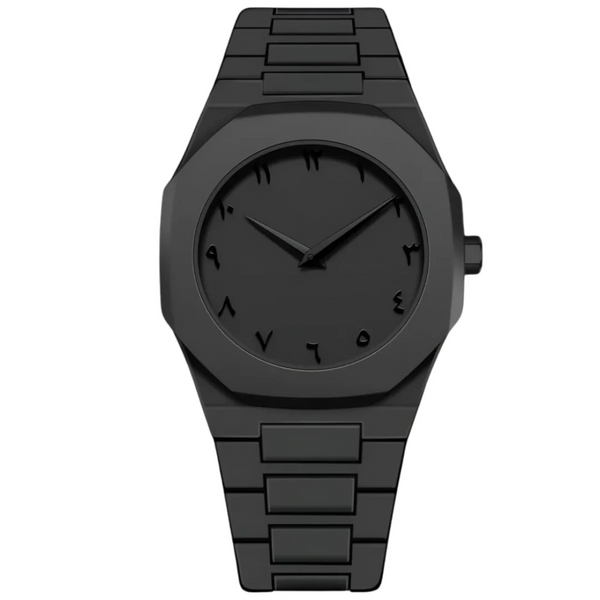 Matte Black Arabic Dial Watch for Men Minimalist