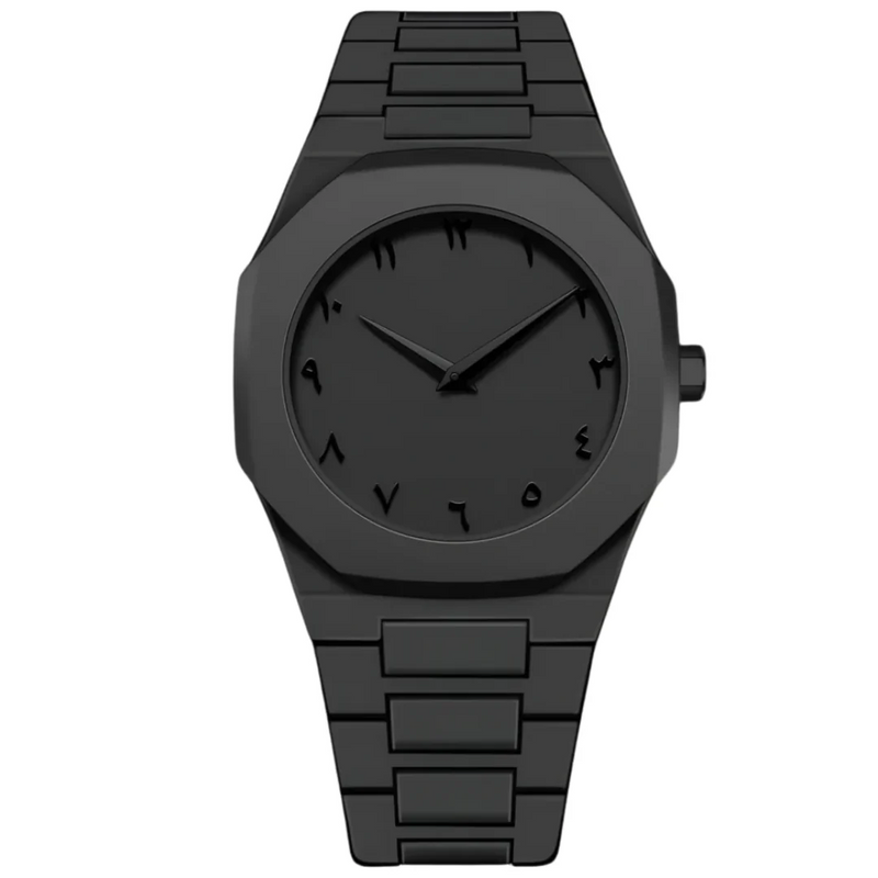 Matte Black Arabic Dial Watch for Men Minimalist
