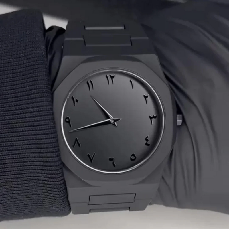 Matte Black Arabic Dial Watch for Men Minimalist
