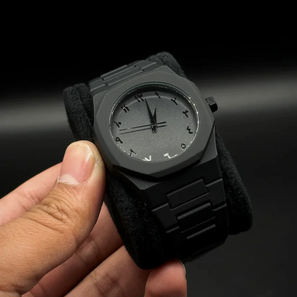 Matte Black Arabic Dial Watch for Men Minimalist