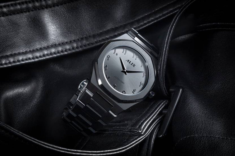 Arabic Dial Watch for Men - Black Ultra Thin Stainless Steel DSL