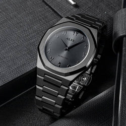 Arabic Dial Watch for Men - Black Ultra Thin Stainless Steel DSL