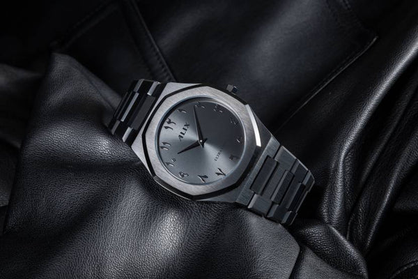 Arabic Dial Watch for Men - Black Ultra Thin Stainless Steel DSL