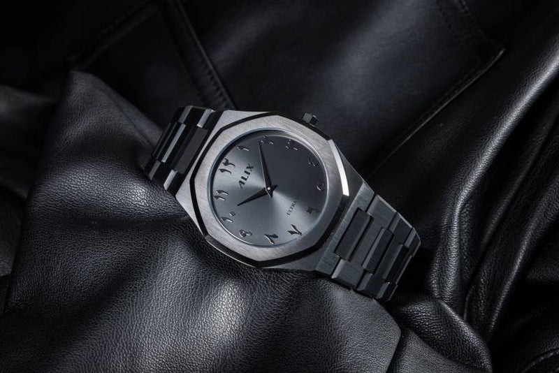Arabic Dial Watch for Men - Black Ultra Thin Stainless Steel DSL