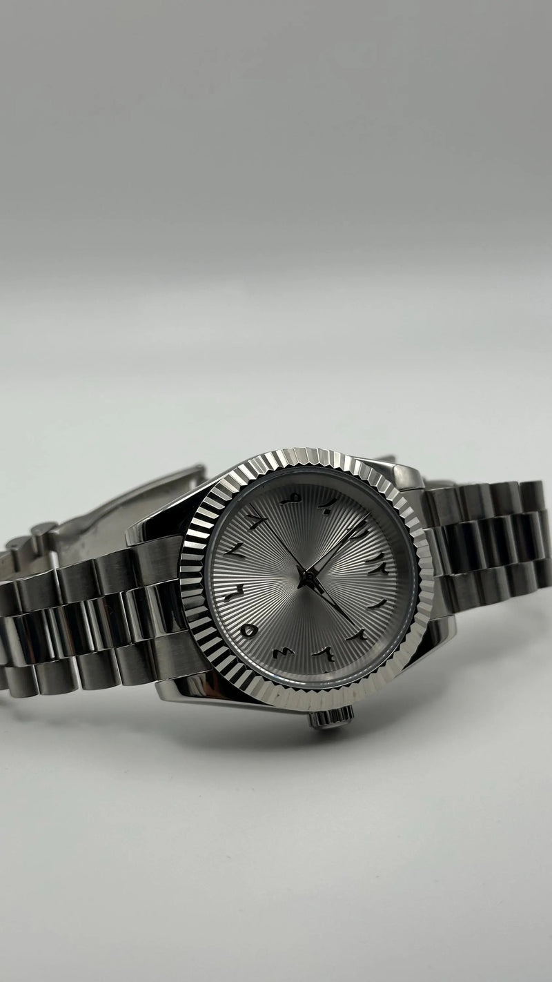 Silver Arabic Dial Watch For Men Premium Stainless Steel